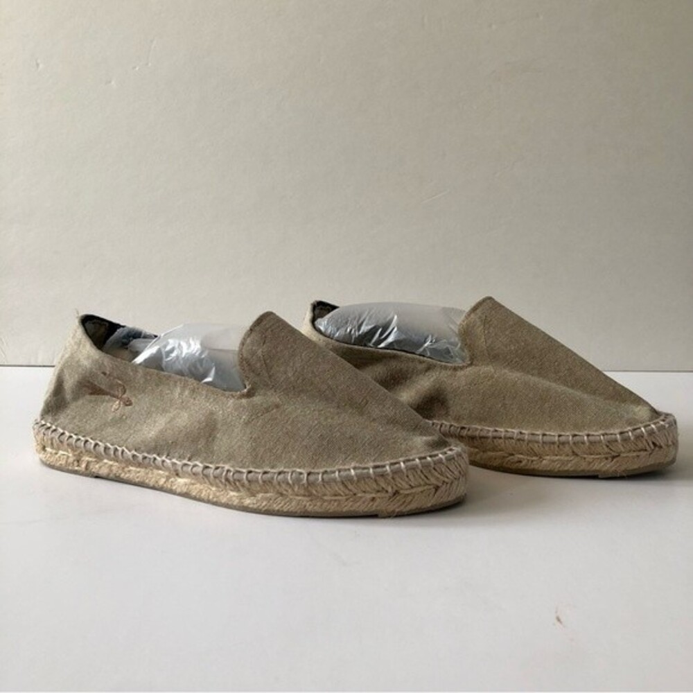 Manebi La Havana Canvas Espadrille Flat Tan Size 37 Boho Summer Vacation Neitral